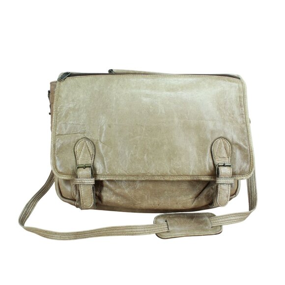 Tan Leather Briefcase Attached Case Laptop Messenger Bag - Picture 1 of 12